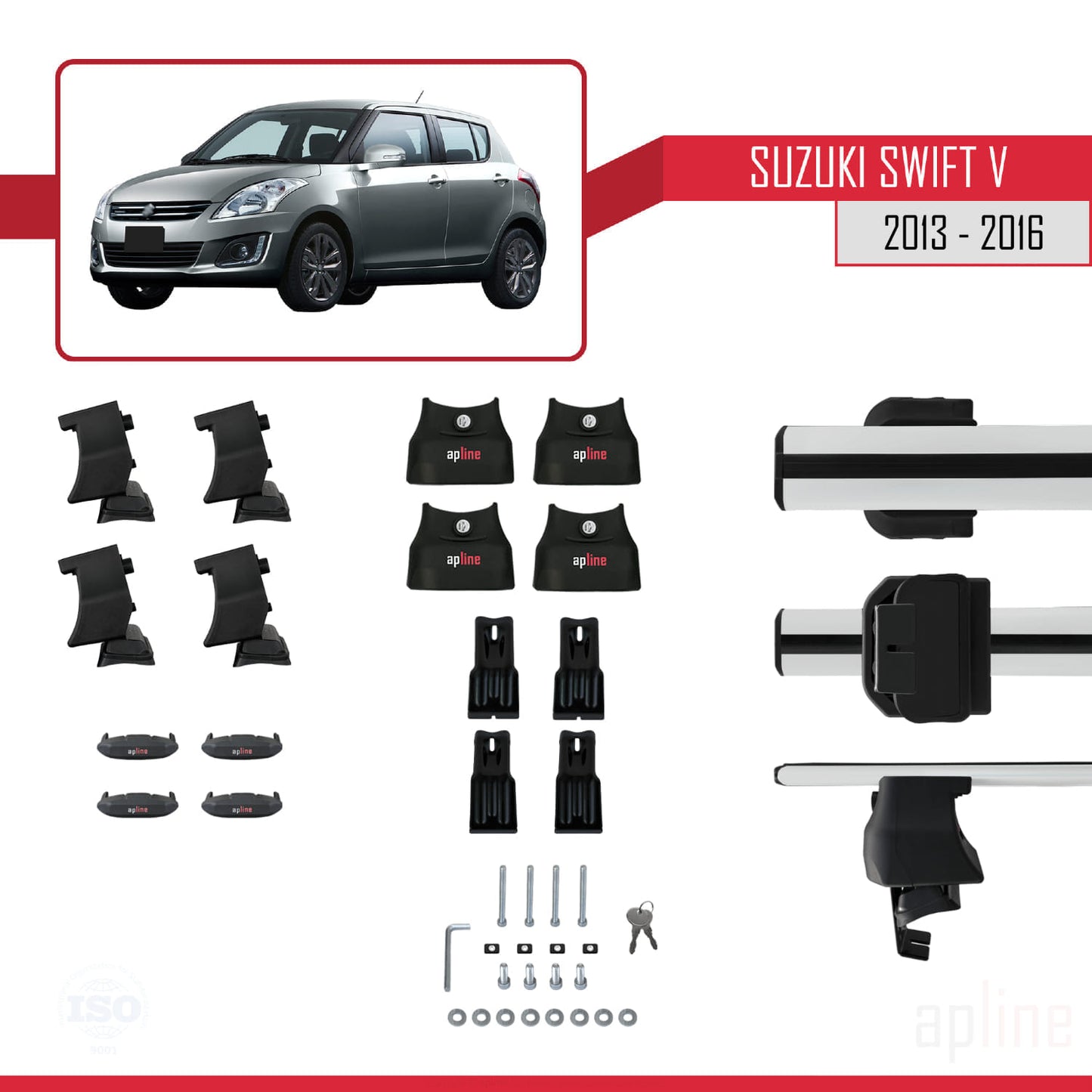 Compatible with Suzuki Swift 2 Post-Facelift 2013-2016 ACE-4 Car Roof Rack Cross Bar Grey Aluminium 2 Bars