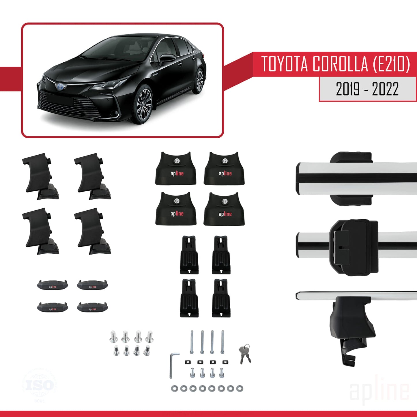 Compatible avec Toyota Corolla 12 (E210) Berline 2019-2022 ACE-4 Barres de Toit Railing Porte-Bagages de Voiture Gris Aluminium 2 Barres