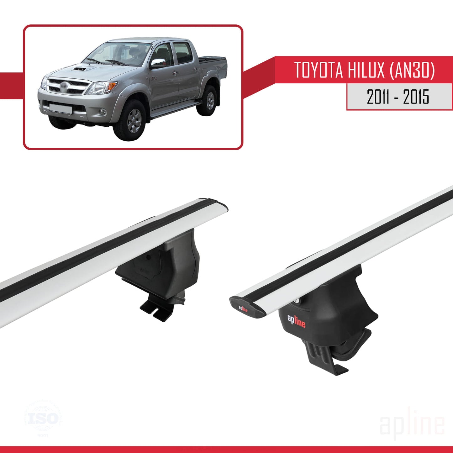 Compatible avec Toyota Hilux 7 (AN30) Post-Facelift 2011-2015 ACE-4 Barres de Toit Railing Porte-Bagages de Voiture Gris Aluminium 2 Barres