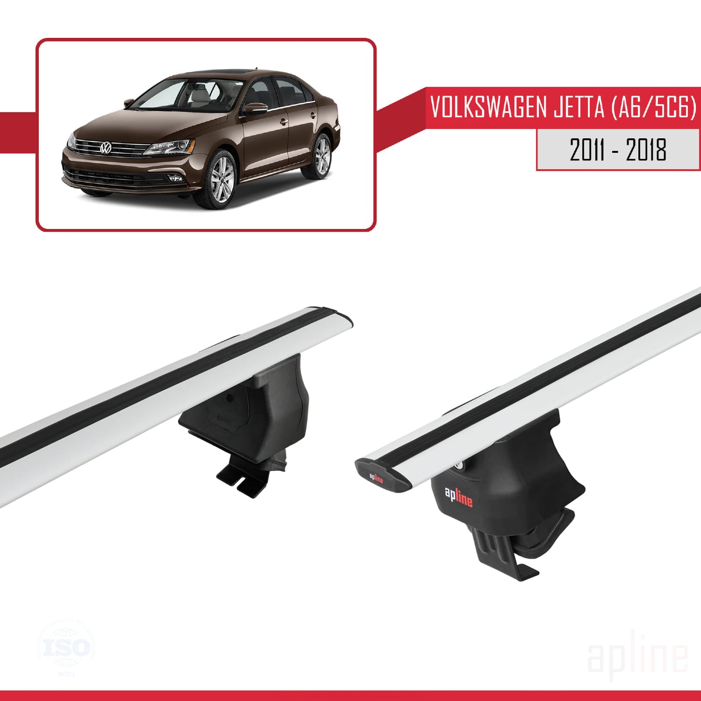 Compatible avec Volkswagen Jetta 6 (5C6) 2011-2018 ACE-4 Barres de Toit Railing Porte-Bagages de Voiture Gris Aluminium 2 Barres