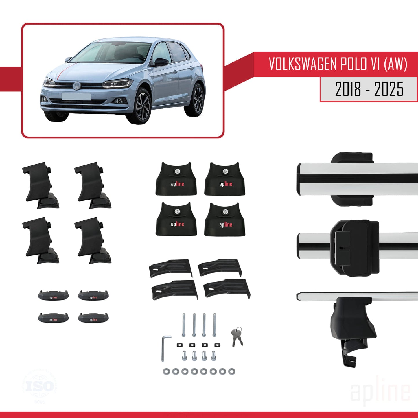 Compatible avec Volkswagen Polo 6 (AW) 2018-2025 ACE-4 Barres de Toit Railing Porte-Bagages de Voiture Gris Aluminium 2 Barres