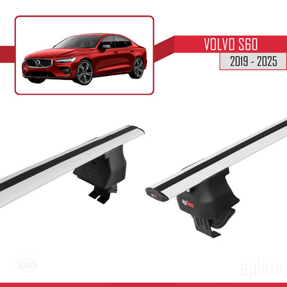 Compatible avec Volvo S60 III 2019-2025 ACE-4 Barres de Toit Railing Porte-Bagages de Voiture Gris Aluminium 2 Barres