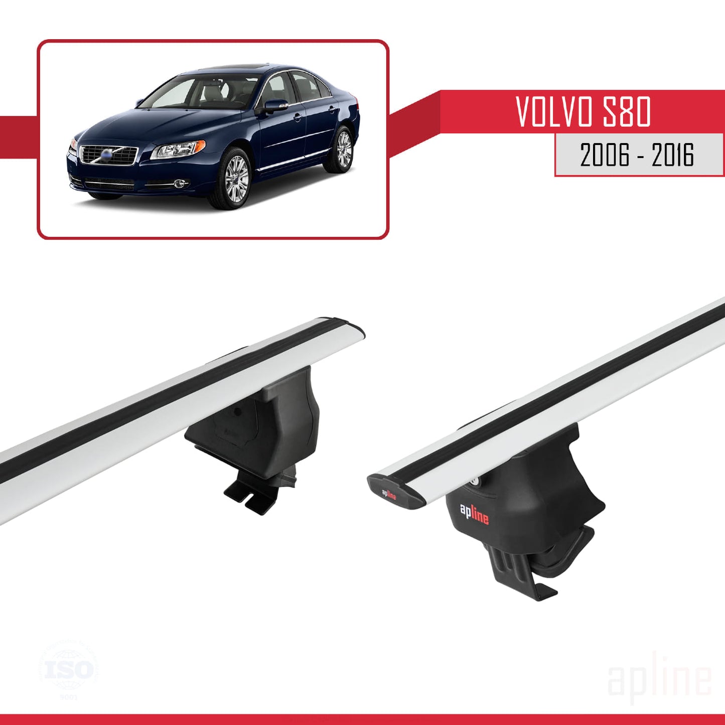 Compatible avec Volvo S80 II 2006-2016 ACE-4 Barres de Toit Railing Porte-Bagages de Voiture Gris Aluminium 2 Barres