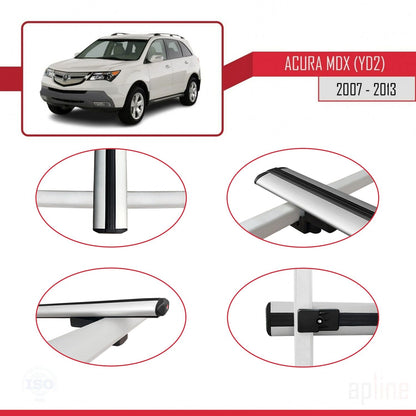 Kompatibel mit Acura MDX (YD2) 2007-2013 Basismodell Dachgepäckträger, graues Aluminium, 3 Stangen