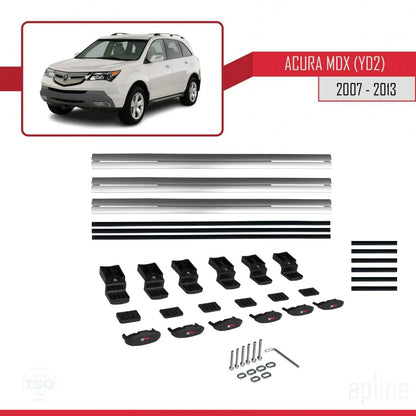 Kompatibel mit Acura MDX (YD2) 2007-2013 Basismodell Dachgepäckträger, graues Aluminium, 3 Stangen