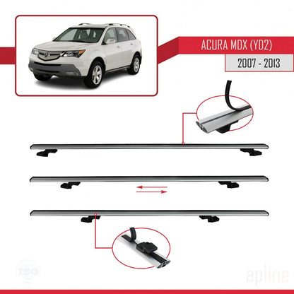 Kompatibel mit Acura MDX (YD2) 2007-2013 Basismodell Dachgepäckträger, graues Aluminium, 2 Stangen