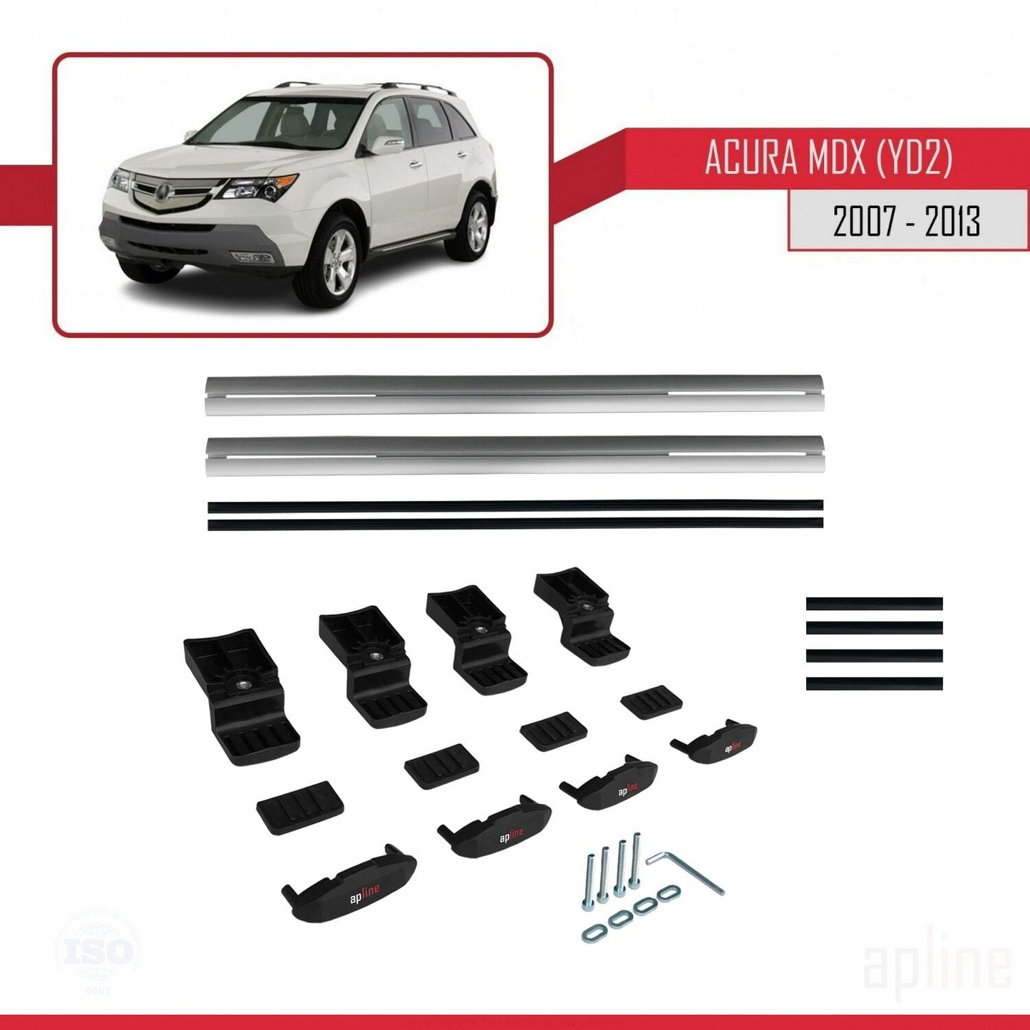 Kompatibel mit Acura MDX (YD2) 2007-2013 Basismodell Dachgepäckträger, graues Aluminium, 2 Stangen