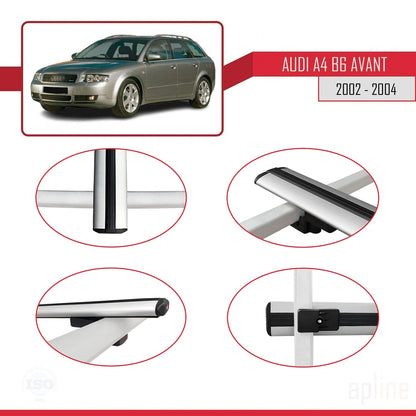 Kompatibel mit A4 (B6) Avant 2002-2004 Basismodell Dachgepäckträger, graues Aluminium, 3 Stangen
