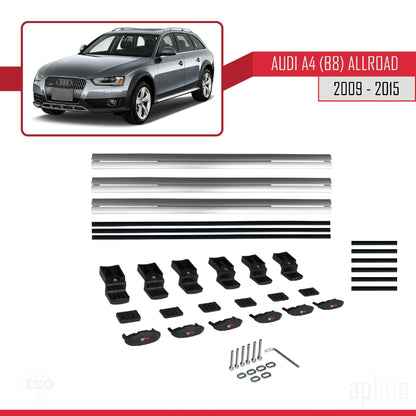 Kompatibel mit A4 (B8) Allroad 2009-2015 Basismodell Dachgepäckträger, graues Aluminium, 3-Stangen