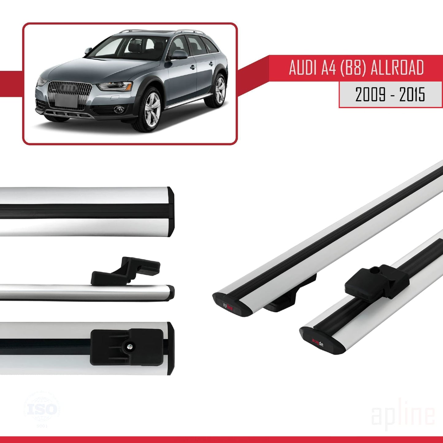 Kompatibel mit A4 (B8) Allroad 2009-2015 Basismodell Dachgepäckträger, graues Aluminium, 2 Stangen