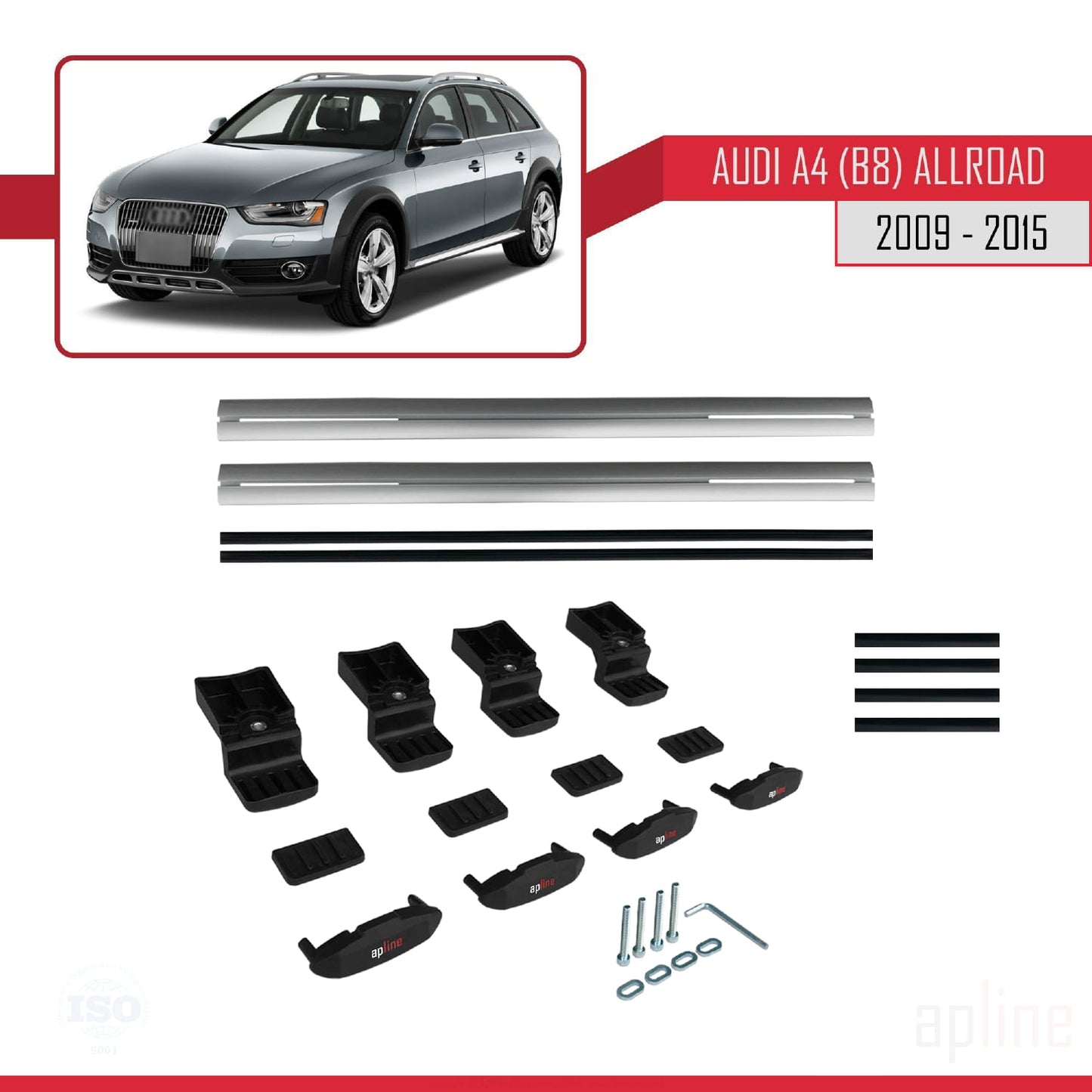 Kompatibel mit A4 (B8) Allroad 2009-2015 Basismodell Dachgepäckträger, graues Aluminium, 2 Stangen
