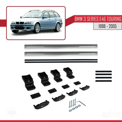 Compatible avec BMW Série 3 (E46) Touring 1999-2005 BASIC Model Barres de Toit Railing Porte-Bagages de Voiture Gris Aluminium 2 Barres