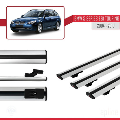 Kompatibel mit BMW 5er (E61) Touring 2004-2010 Basismodell Dachgepäckträger, graues Aluminium, 3-teilig