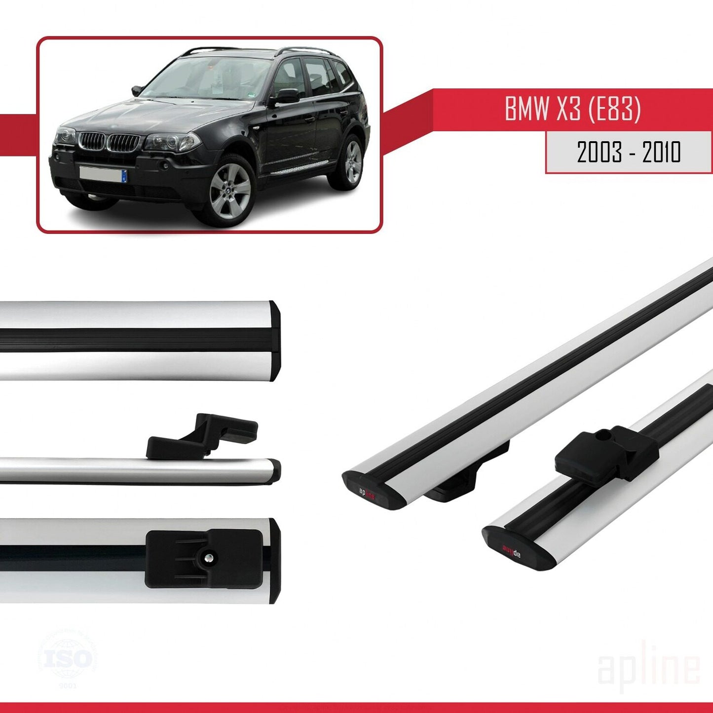 Compatible avec BMW X3 (E83) 2003-2010 BASIC Model Barres de Toit Railing Porte-Bagages de Voiture Gris Aluminium 2 Barres
