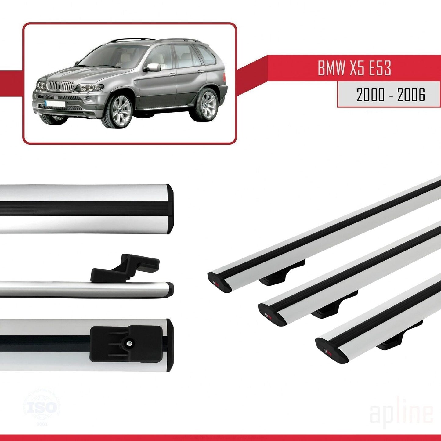 Compatible avec BMW X5 (E53) 2000-2006 BASIC Model Barres de Toit Railing Porte-Bagages de Voiture Gris Aluminium 3 Barres