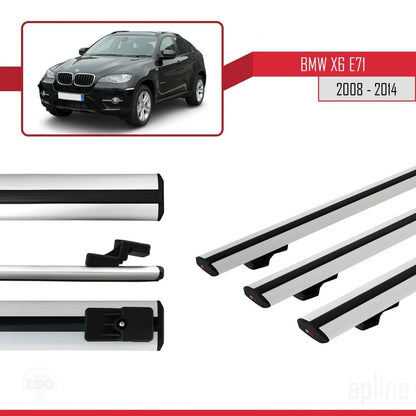 Compatible avec BMW X6 (E71) 2008-2014 BASIC Model Barres de Toit Railing Porte-Bagages de Voiture Gris Aluminium 3 Barres