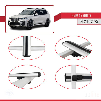 Compatible avec BMW X7 (G07) 2020-2025 BASIC Model Barres de Toit Railing Porte-Bagages de Voiture Gris Aluminium 2 Barres