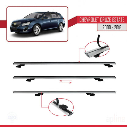 Compatible avec Chevrolet Cruze (J300) 2009-2016 BASIC Model Barres de Toit Railing Porte-Bagages de Voiture Gris Aluminium 3 Barres