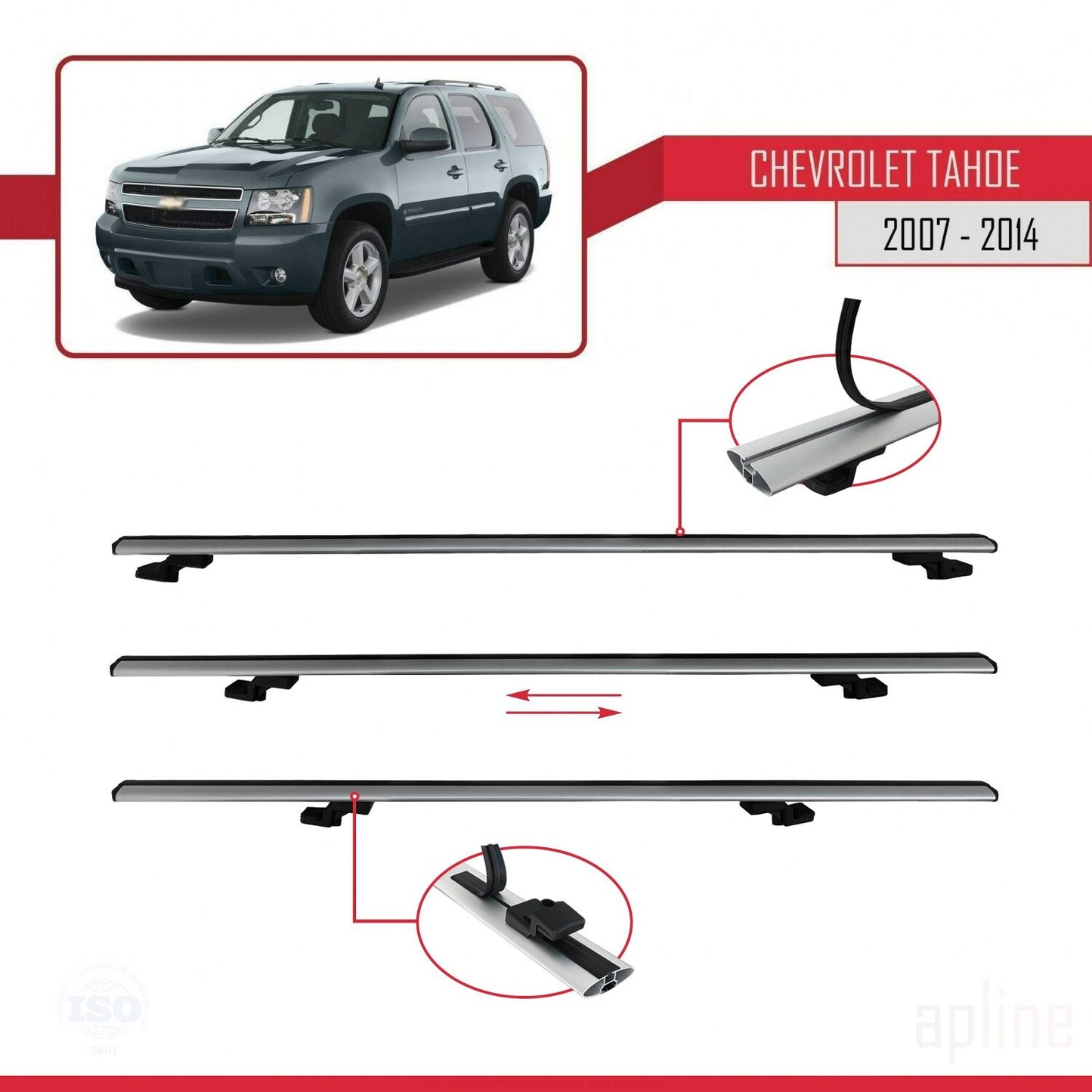 Compatible avec Chevrolet Tahoe 3 2007-2014 BASIC Model Barres de Toit Railing Porte-Bagages de Voiture Gris Aluminium 3 Barres
