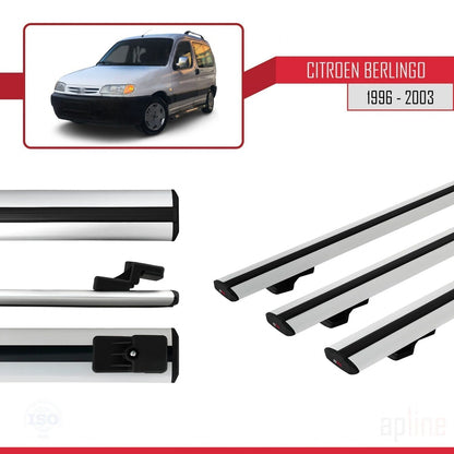 Compatible con Citroen Berlingo (M49) 1996-2003 BASIC Model Barras de Techo Auto Portaequipajes Barras Transversales Gris Aluminio 3 Barras