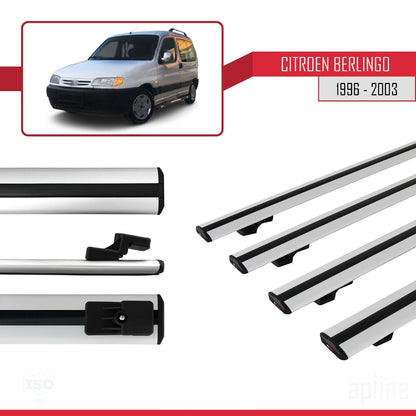 Compatible con Citroen Berlingo (M49) 1996-2003 BASIC Model Barras de Techo Auto Portaequipajes Barras Transversales Gris Aluminio 4 Barras