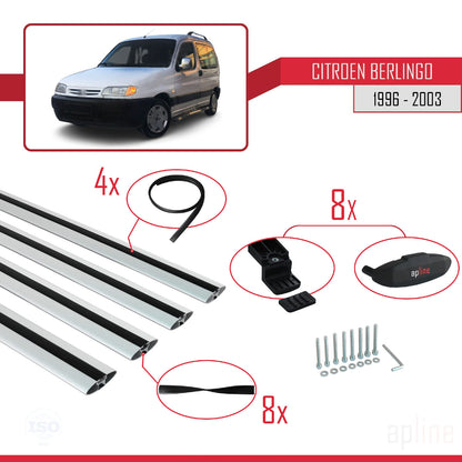 Compatible con Citroen Berlingo (M49) 1996-2003 BASIC Model Barras de Techo Auto Portaequipajes Barras Transversales Gris Aluminio 4 Barras