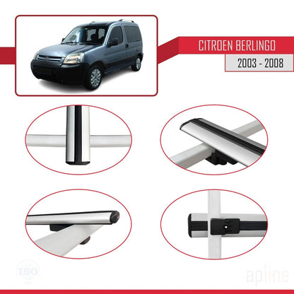 Compatible con Citroen Berlingo (M59) 2003-2008 BASIC Model Barras de Techo Auto Portaequipajes Barras Transversales Gris Aluminio 3 Barras