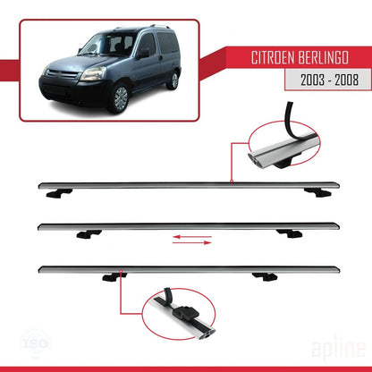 Compatible con Citroen Berlingo (M59) 2003-2008 BASIC Model Barras de Techo Auto Portaequipajes Barras Transversales Gris Aluminio 3 Barras