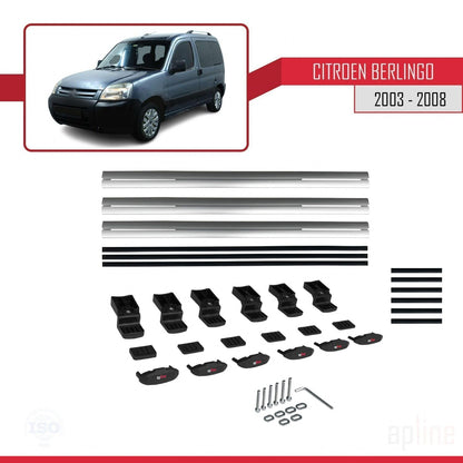 Compatible con Citroen Berlingo (M59) 2003-2008 BASIC Model Barras de Techo Auto Portaequipajes Barras Transversales Gris Aluminio 3 Barras