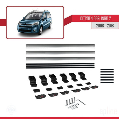 Compatible avec Citroen Berlingo 2 (B9) 2008-2018 BASIC Model Barres de Toit Railing Porte-Bagages de Voiture Gris Aluminium 3 Barres