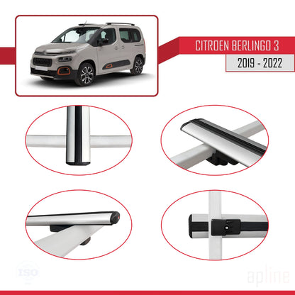 Compatible avec Citroen Berlingo 3 (K9) 2019-2022 BASIC Model Barres de Toit Railing Porte-Bagages de Voiture Gris Aluminium 3 Barres