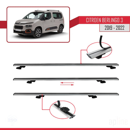 Compatible avec Citroen Berlingo 3 (K9) 2019-2022 BASIC Model Barres de Toit Railing Porte-Bagages de Voiture Gris Aluminium 3 Barres