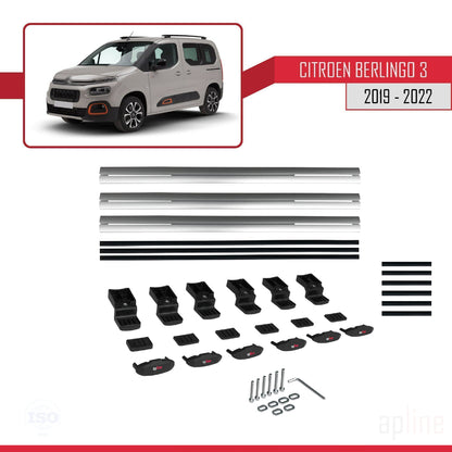 Compatible avec Citroen Berlingo 3 (K9) 2019-2022 BASIC Model Barres de Toit Railing Porte-Bagages de Voiture Gris Aluminium 3 Barres