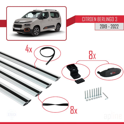 Compatible con Citroen Berlingo 3 (K9) 2019-2022 BASIC Model Barras de Techo Auto Portaequipajes Barras Transversales Gris Aluminio 4 Barras