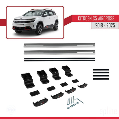 Compatible avec Citroen C5 Aircross 2018-2025 BASIC Model Barres de Toit Railing Porte-Bagages de Voiture Gris Aluminium 2 Barres