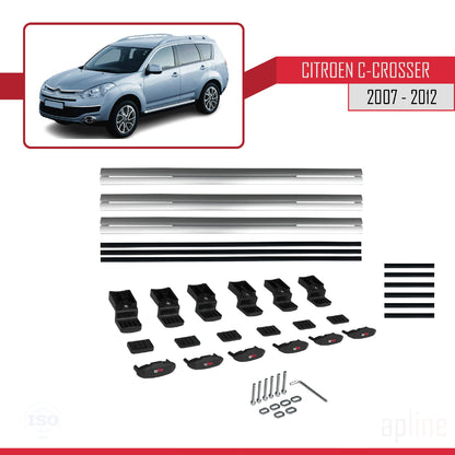 Compatible avec Citroen C-Crosser 2007-2012 BASIC Model Barres de Toit Railing Porte-Bagages de Voiture Gris Aluminium 3 Barres