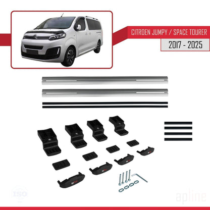 Compatible avec Citroen Jumpy 3 (K0) Space Tourer 2017-2025 BASIC Model Barres de Toit Railing Porte-Bagages de Voiture Gris Aluminium 2 Barres