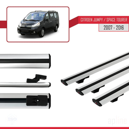 Compatible avec Citroen Jumpy 2 (G9) 2007-2016 BASIC Model Barres de Toit Railing Porte-Bagages de Voiture Gris Aluminium 3 Barres