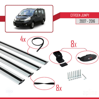 Compatible avec Citroen Jumpy 2 (G9) 2007-2016 BASIC Model Barres de Toit Railing Porte-Bagages de Voiture Gris Aluminium 4 Barres
