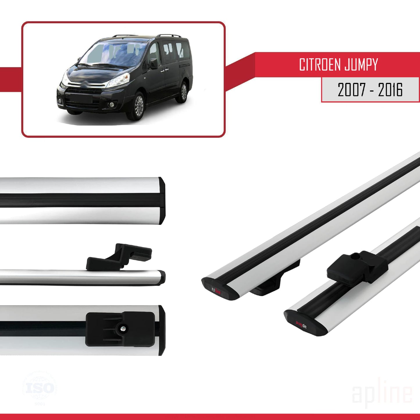 Compatible avec Citroen Jumpy 2 (G9) 2007-2016 BASIC Model Barres de Toit Railing Porte-Bagages de Voiture Gris Aluminium 2 Barres