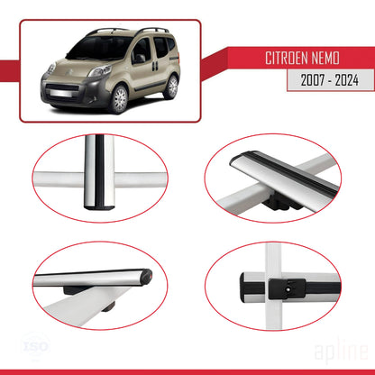Compatible avec Citroen Nemo 3 (225) 2007-2024 BASIC Model Barres de Toit Railing Porte-Bagages de Voiture Gris Aluminium 3 Barres