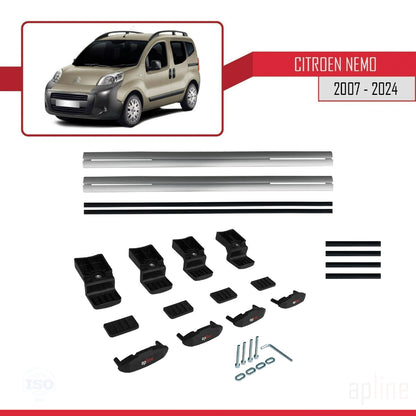 Compatible avec Citroen Nemo 3 (225) 2007-2024 BASIC Model Barres de Toit Railing Porte-Bagages de Voiture Gris Aluminium 2 Barres