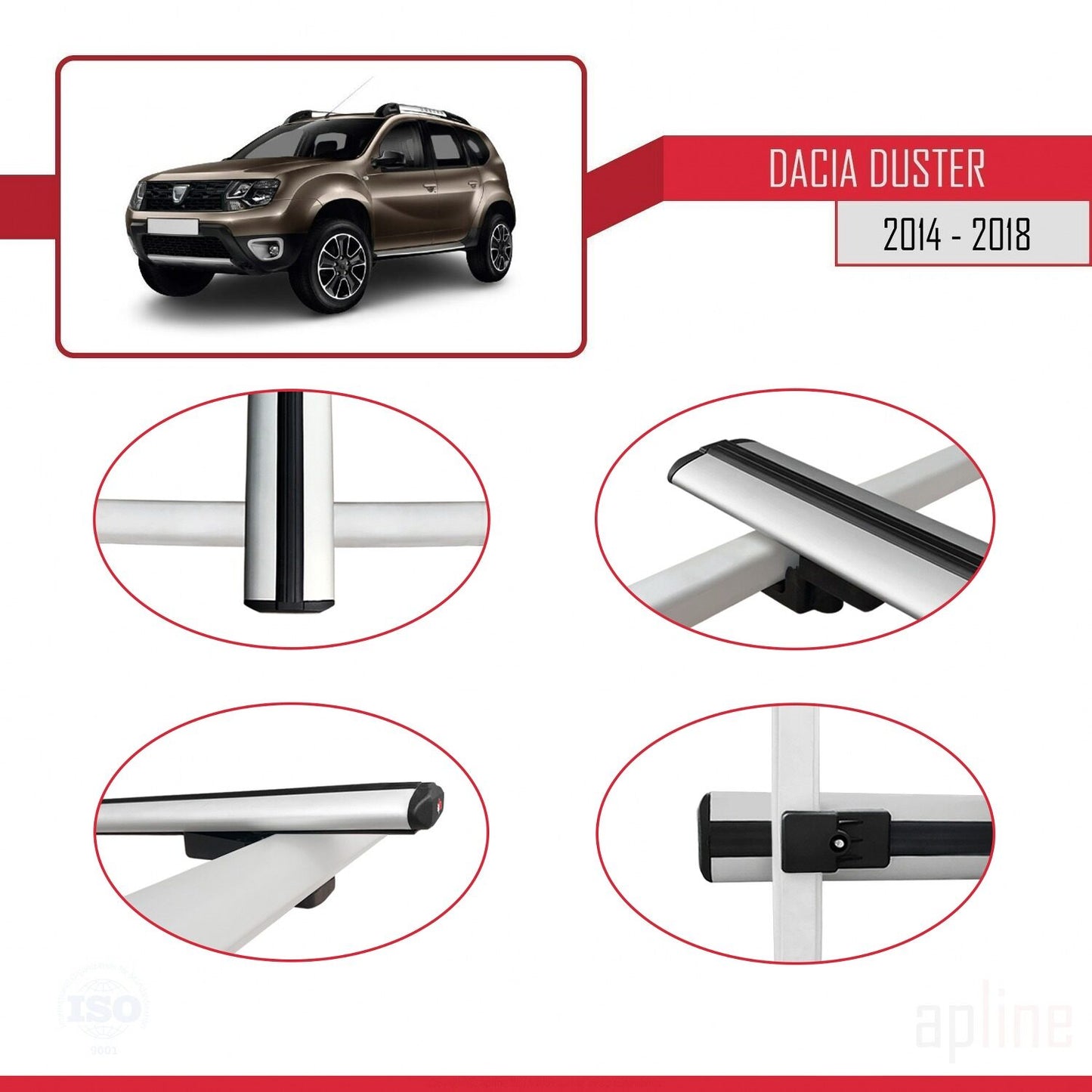 Compatible avec Dacia Duster (HS) Post-Facelift 2014-2017 BASIC Model Barres de Toit Railing Porte-Bagages de Voiture Gris Aluminium 2 Barres