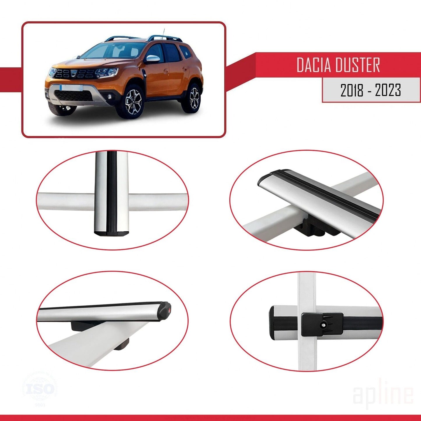 Compatible avec Dacia Duster 2 (HM) 2018-2024 BASIC Model Barres de Toit Railing Porte-Bagages de Voiture Gris Aluminium 2 Barres