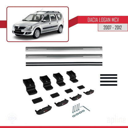 Compatible avec Dacia Logan 2 MCV (K52) 2007-2012 BASIC Model Barres de Toit Railing Porte-Bagages de Voiture Gris Aluminium 2 Barres