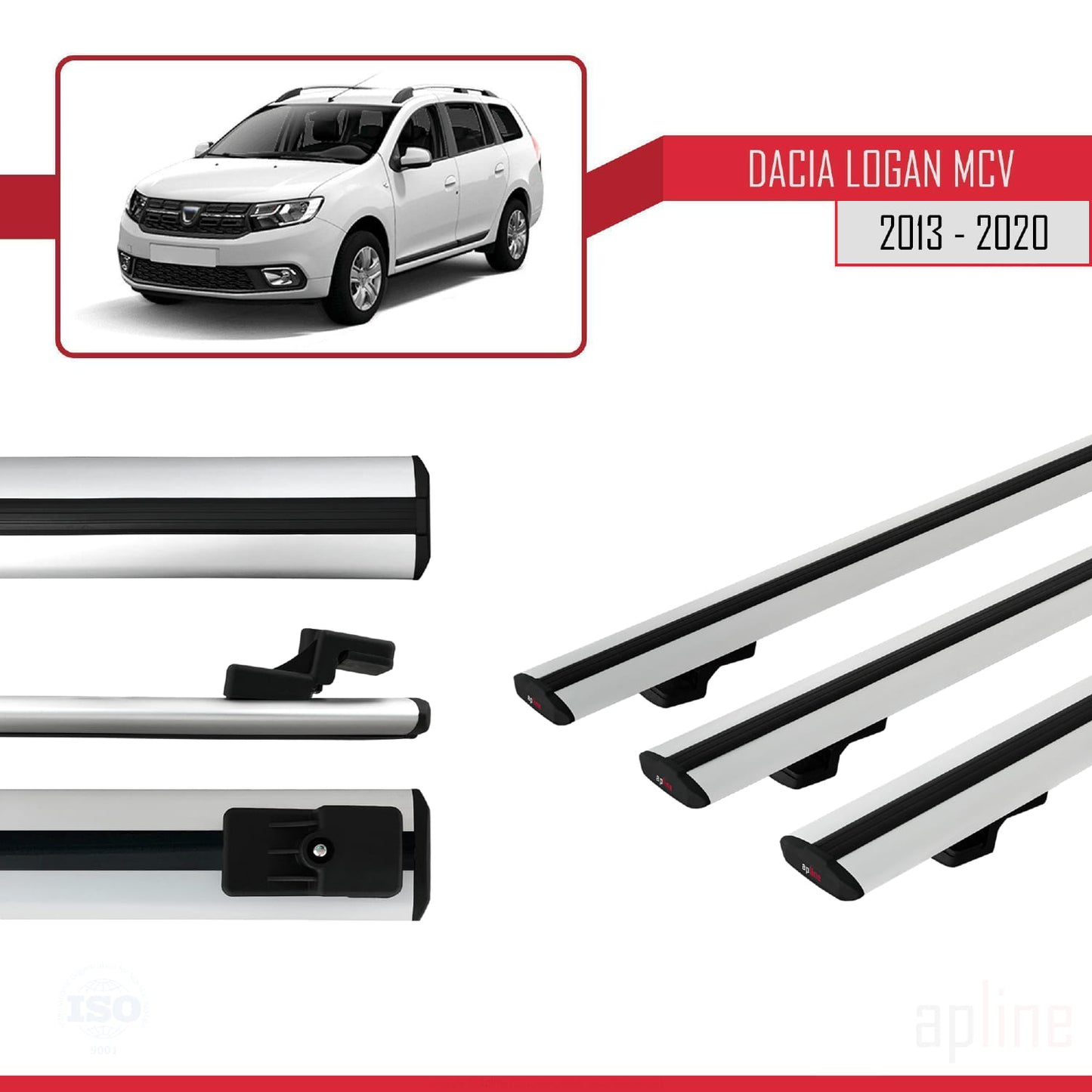 Compatible avec Dacia Logan 2 MCV (K52) 2013-2020 BASIC Model Barres de Toit Railing Porte-Bagages de Voiture Gris Aluminium 3 Barres