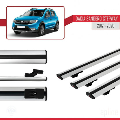 Compatible avec Dacia Sandero Stepway 2 2012-2020 BASIC Model Barres de Toit Railing Porte-Bagages de Voiture Gris Aluminium 3 Barres