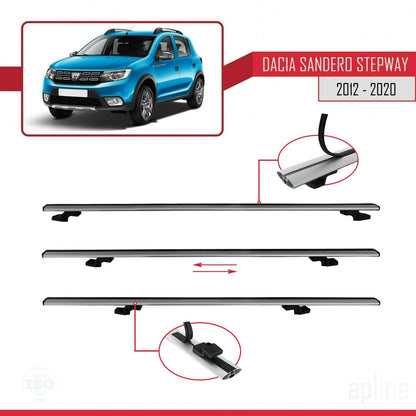 Compatible avec Dacia Sandero Stepway 2 2012-2020 BASIC Model Barres de Toit Railing Porte-Bagages de Voiture Gris Aluminium 3 Barres