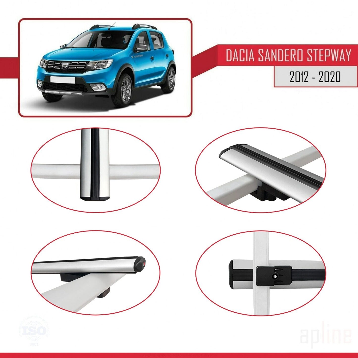 Compatible avec Dacia Sandero Stepway 2 2012-2020 BASIC Model Barres de Toit Railing Porte-Bagages de Voiture Gris Aluminium 2 Barres