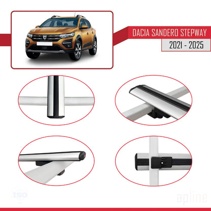 Compatible avec Dacia Sandero Stepway 3 2021-2025 BASIC Model Barres de Toit Railing Porte-Bagages de Voiture Gris Aluminium 2 Barres